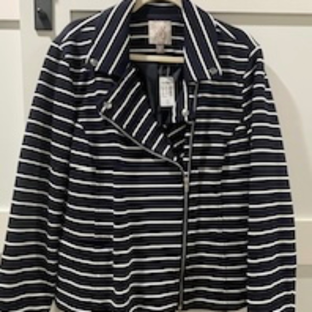 Navy Blue Striped Zip-Up Jacket